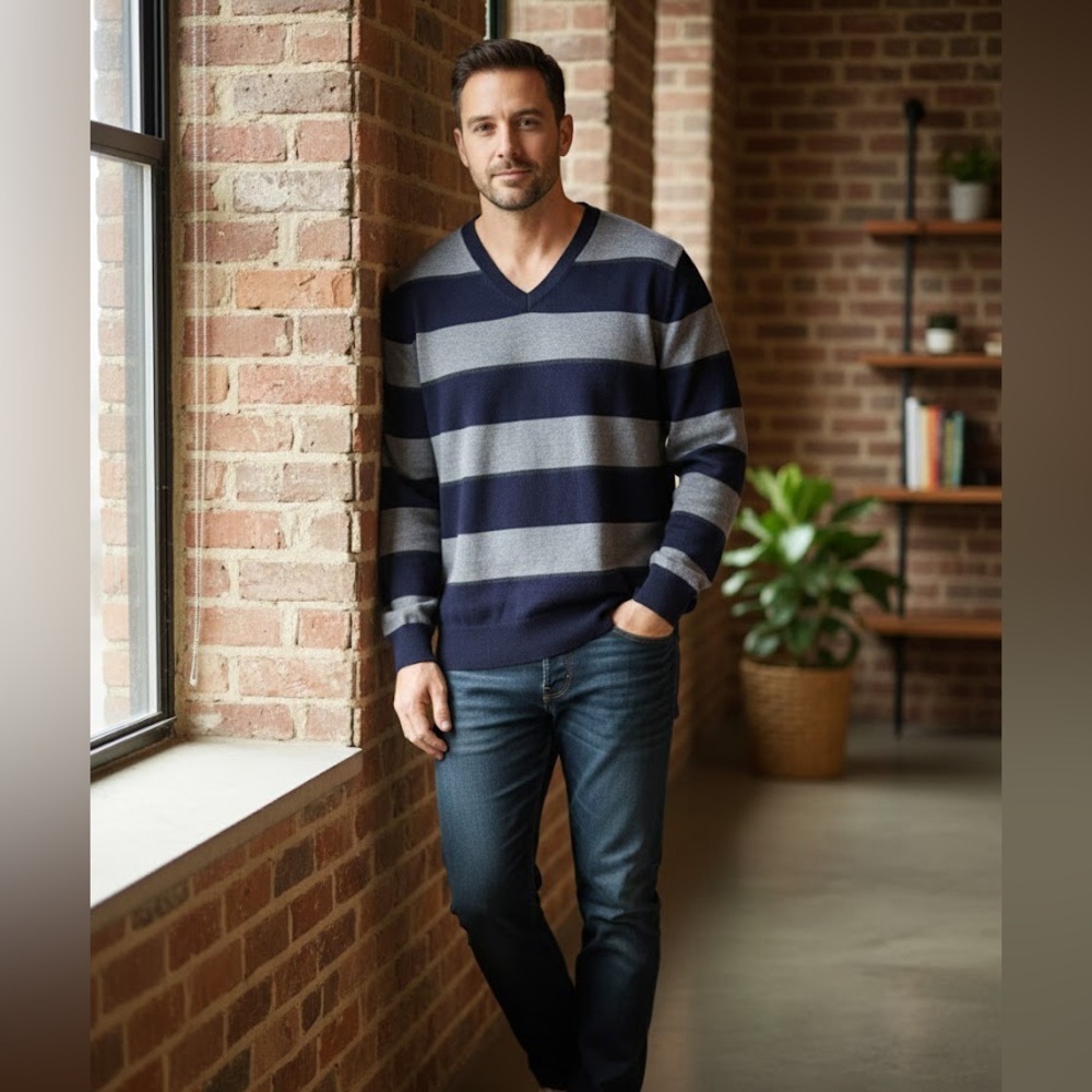 Banana Republic Merino Wool Sweater navy gray men’s size XL